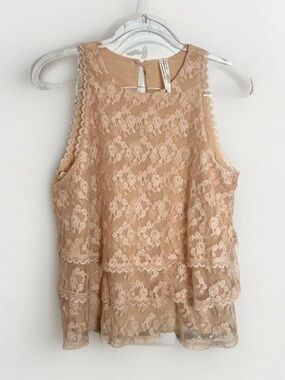Anthropologie Top Lacey Sleeveless Blouse  Tiered Peach Women Sz 2/Small Fairy